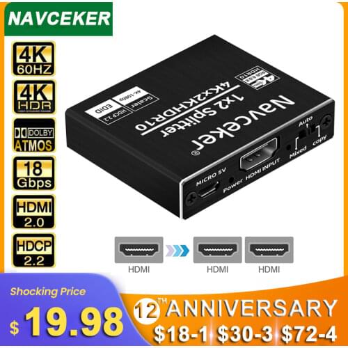 ProAV 4K UHD HDMI Splitter 2.0 1x2 HDMI 2.0 Splitter HDCP 2.2 HDR Splitter HDMI 2.0 4K HDMI2.0 Splitter For Blu-ray DVD PS3 PS4