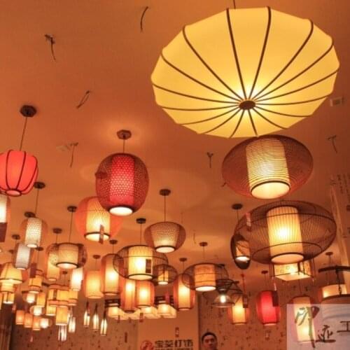 Chinese style restaurant droplight creative living room bedroom bamboo weaving southeast Asia balcony lamp Japanese style Lamps