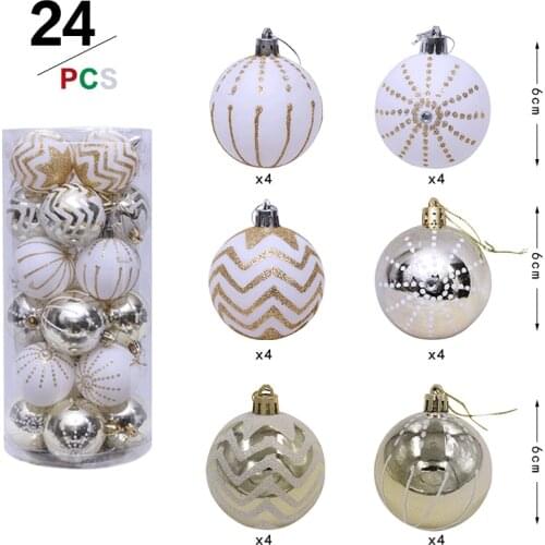 Christmas Balls 24pcs Set Ornaments Shatterproof Christmas Tree Decoration 6cm Large Hanging PVC Ball Bauble for Xmas Home Party