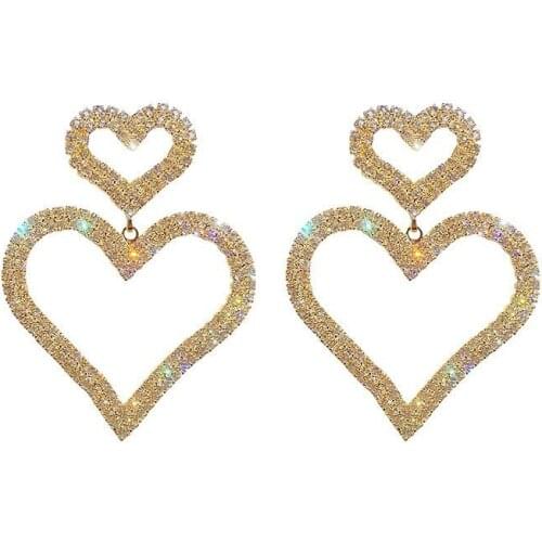 S925 Silver Needle Double Heart Gold Alloy Drop Earrings Womens Trendy Fashion Jewelry Hot Sell Lovely Earrings Gift For Friend