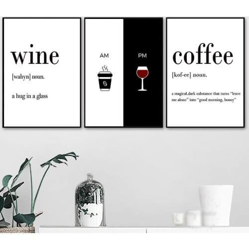 Nordic Modern Wall Poster Printed Canvas Painting Minimalist Coffee and Wine English Mural Picture Home Decoration Kitchen Club