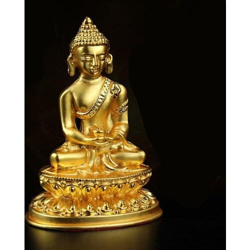 Alloy Metal Gold Plating 7.5cm Amitabha Fengshui Tibet Buda Statue Sculpture Home Putting Small Decoration