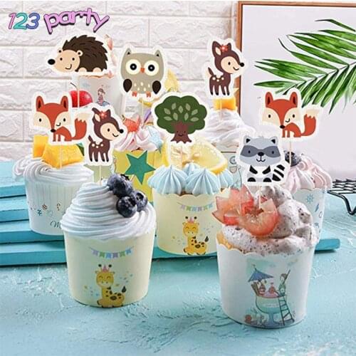 Forest animals cake decoration Cake Topper Wedding Cupcake Decoration Happy Birthday Party decoration kids Baby shower supplies