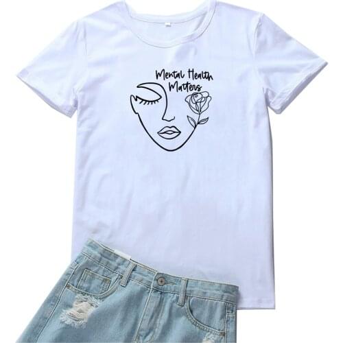 Mental Health Matters Women T-shirt Stick Figure Girl Print Graphic Tee Women Cotton O-neck Casual T Shirt Women Y2k Aesthetic