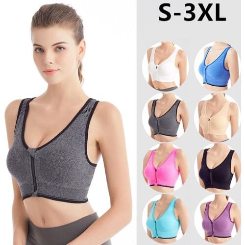 Women Zipper Sports Bras Plus Size 3XL Wirefree Padded Push Up Crop Tops Lady Girls Breathable Fitness Run Gym Yoga Vest X722B