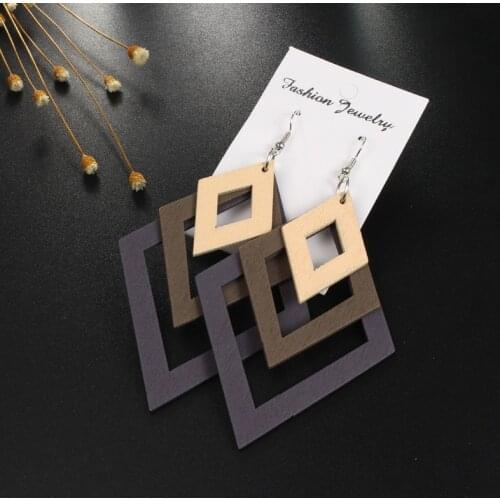 BELLAHYDIARY Fashion Boho Geometric Multilayer Wood Earrings For Women Jewelry Statement Hollow African Indian Wooden Earring