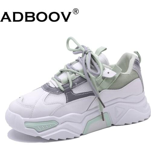 ADBOOV Breathable Fashion Sneakers Women Platform Casual Shoes Female Double Shoelaces Chunky Sneakers Ladies