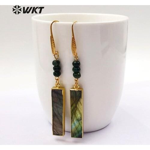 WT-E425 Noble Fantasy Style Strip Hook Earrings Flash Stone Drop Three Beads And Plated Earrings Colorful Stone Earrings