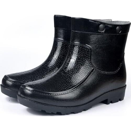 Winter Men Low-tube Round Toe Flat-heel Rubber Rain Boots Fashion Mid-tube Waterproof Shoes Rainy Leisure Non-slip PVC Rainboots