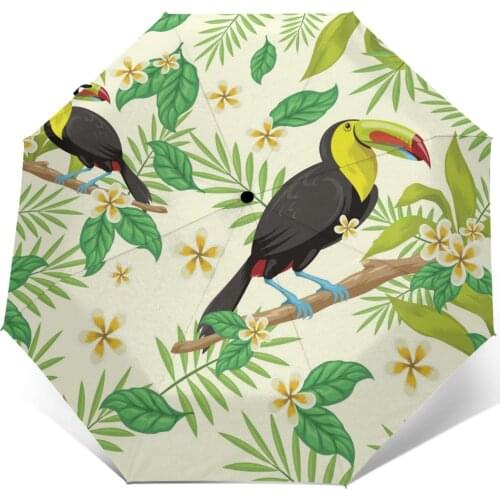 Sunny Umbrella Tropical Leaves Birds Automatic folding portable men women umbrella Sunscreen rain Windproof beach parasol