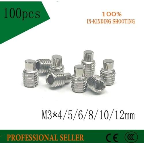 100pcs M3*4/5/6/8/10/12mm 304 stainless steel Hexagonal Socket Headless DIN915 Male Bolt Grub Convex End Screw Inner screws