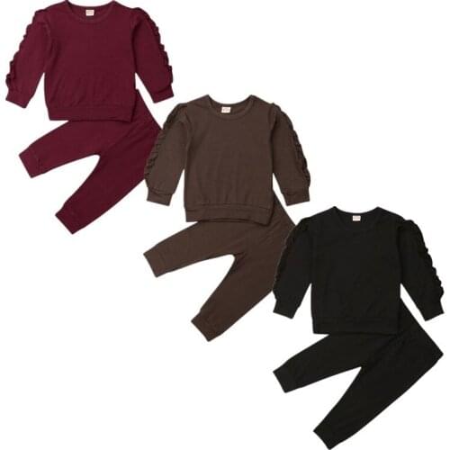 2019 Autumn Toddler Baby Kids Girl Clothes Ruffler Long Sleeve Top T-shirt +Pants Leggings Outfits 2PCS Sets Size 1-3Y