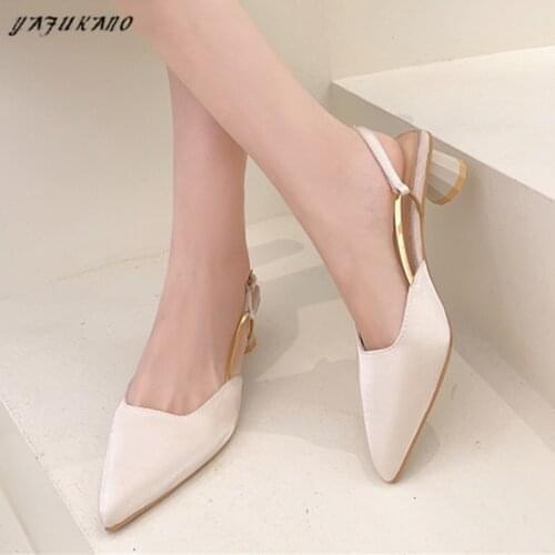 2021 Fashion Pointed Toe High Heels Elegant Leisure Sandals French One-Word Buckle Mid-Heel Temperament Single Shoes Lady Pumps