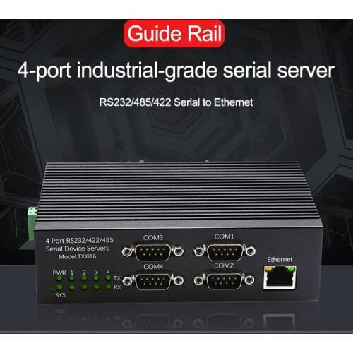 4 Port Industrial Rail Serial Device Server RS232/485/422 Serial To Ethernet 10/100mbps Converter Adapter Com DP 9PIN Ports