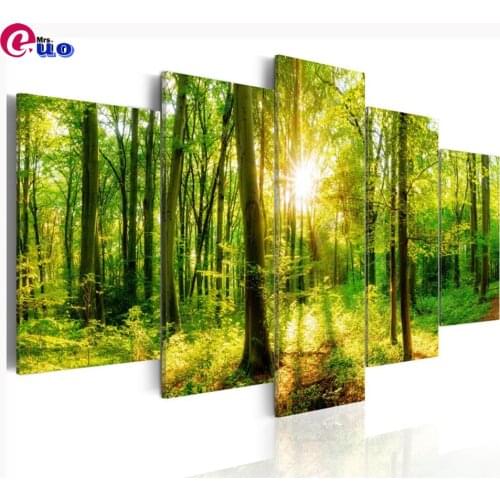 DIY Diamond Painting Forest Sunshine Sunrise Landscape Full mosaic Diamant Embroidery Handicraft Kit Art natural 5 Piece
