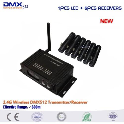 DHL Free shipping 7PCS/LOT 2.4Ghz 126Ch LCD Display Wireless DMX512 DJ system Receiver & Transmitter Xmas Controller