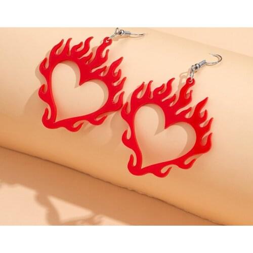 2021 European and American Love Red Flame Large Earrings Acrylic Hollow Interesting Geometric Girl Pendant Jewelry Wholesale