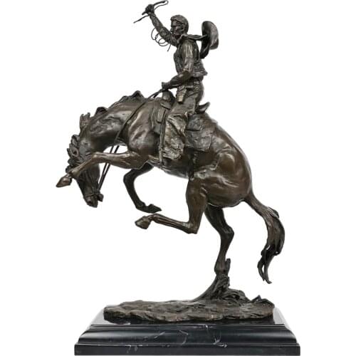 Bronze Western Cowboy Ridding Statue Sculpture Upscale Figurine Art Hot Casting Brass Home Decor