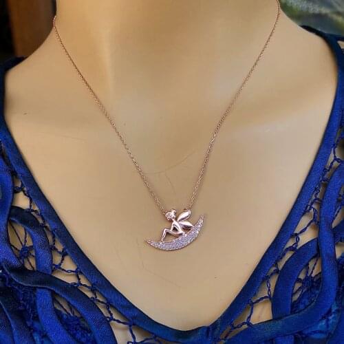 Moon Fairy 925 Sterling Silver Necklace Women Girls Gift Jewelry Accessories Fashion Handmade Elegant Chain
