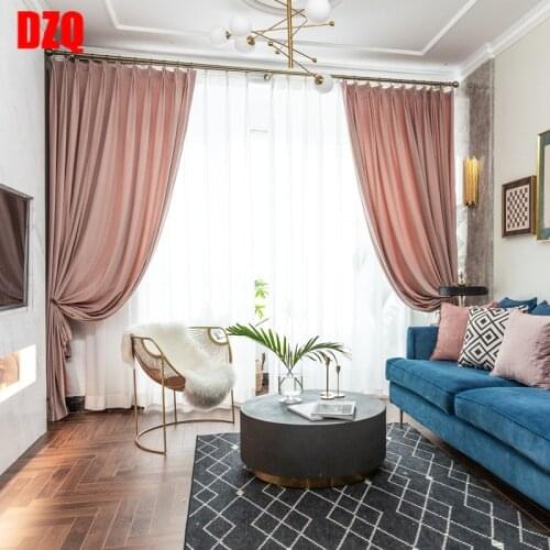 European-Style Light Luxury Shade Curtains for Living Dining Room Bedroom Pink High Quality Velvet Curtains