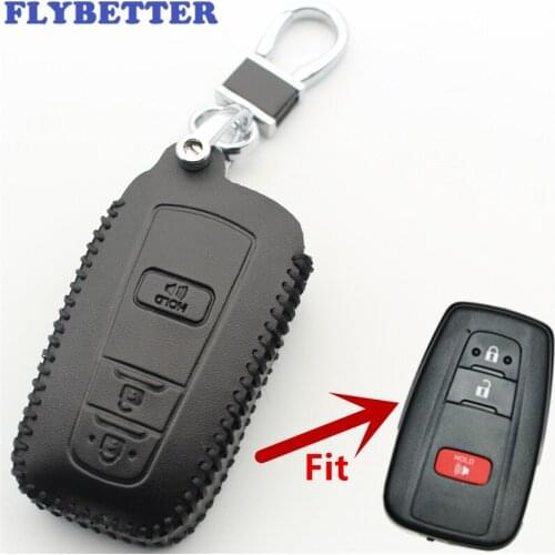 FLYBETTER Genuine Leather 3Button Smart Key Case Cover For Toyota CHR/C-HR/Prius 2016 2017 2018 Car Styling L530