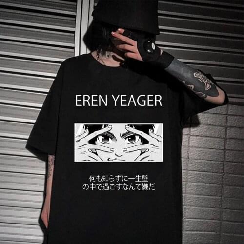 Japanese Anime Attack on Titan T Shirt Men Harajuku Shirt Cartoon Eren Yeager Graphic Funny T-shirt Male