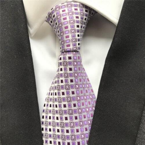 10 cm Width New Design Mens Ties Jacquard Woven Neck Tie Purple Grids Fashion Neckties