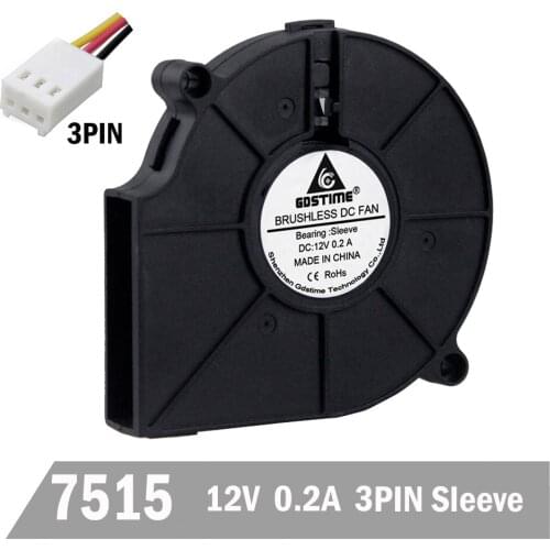 Gdstime 1 Pcs Gdstime DC 12V 3 Wires 3Pin FG 75x15mm 7.5cm Brushless Centrifugal Cooling Blower Fan 75mm Exhaust Cooler 7515
