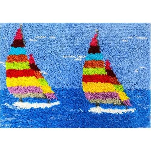 Tapestry Latch Hook Kits With Printed Canvas Sailboat Embroidery Crafts for Adults Hook Embroidery Mat Kit Hobby Home Decor