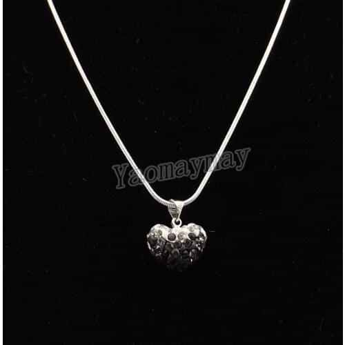 Gradient Black Heart Shape Crystal Pendant 18.5" Silver Color Snake Chain Necklace For Women 5pcs Wholesale Free Shipping