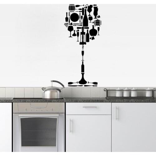 KUCADA creative wine cup pattern wall sticker for kitchen decoration removable diy wallpaper black WP1514