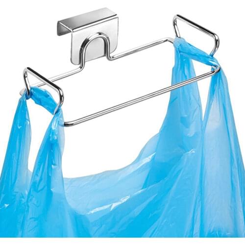 Kitchen Trash Rack Cabinet Door Garbage Bags Holder Stainless Steel Closet Garbage Storage Holder
