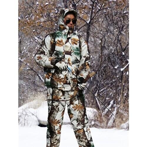 Cold Weather Thicken Lining Fleece Pine camouflage Snow Bionic Hunting Coat Jacket and trousers Winter Waterproof Ghillie Suits