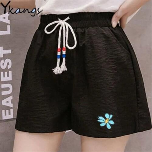 Summer Flower Casual Drawstring Cycling Shorts Female Korean Fashion Beach High Waisted Harajuku Joggers Women Aesthetic Shorts