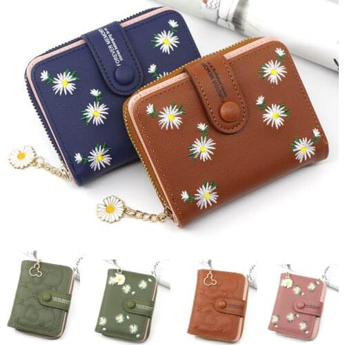 2020 New Version of Mini Wallet Coin Purse Female Cute Student Embroidered Wallets PU Fashion Wallet Short Zipper ID Card Holder