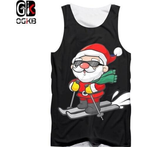 OGKB Man Christmas Trend Sleeveless 3D Printed Ski And Sunglasses Santa Claus New Large Size 5XL Mens Tank Top