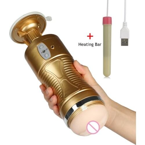 Man Hands-free 20 Mode Vibrating Aircraft Cup Male Penis Orgasm Masturbator Charging Masturbation Cup + Heating Bar Gay Sex Toys