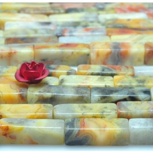 Natural Yellow Crazy Lace Agate Smooth Rectangle Stick Loose Beads Wholesale Gemstone Semi Precious Stone Diy Jewelry Making