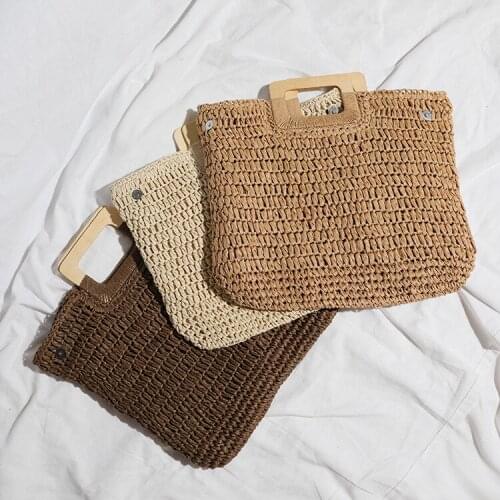 2021 New Handbag Fashion Wood Tie Hand Woven Straw Bag Large Capacity Ins Wind Restoring Ancient Ways