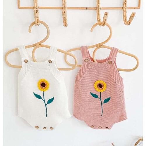 Autumn Baby Girl Clothes Infant Children Sunflower Knitted Wool One-Piece Suit Baby Bodysuit Romper Sweater Baby Overall