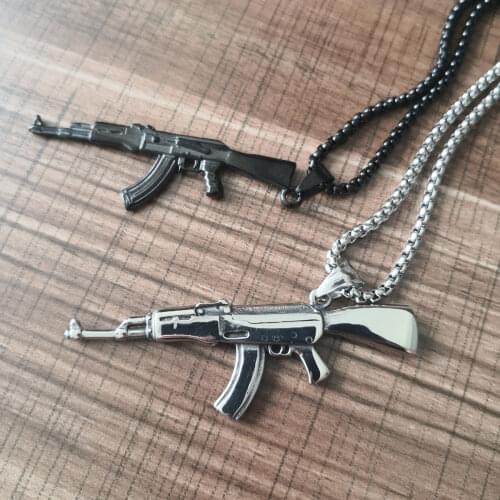 New Fashion Stainless steel AK 47 Gun Pendant Necklace Hiphop Handmade Statement Necklace jewelry For Men