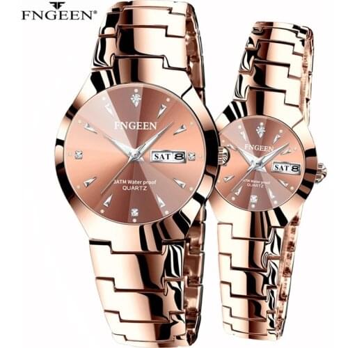 Couple Watches for Lovers Quartz Wristwatch Fashion Business Men Watch for Women Watches Tungsten Steel Coffee Gold Pair Hour