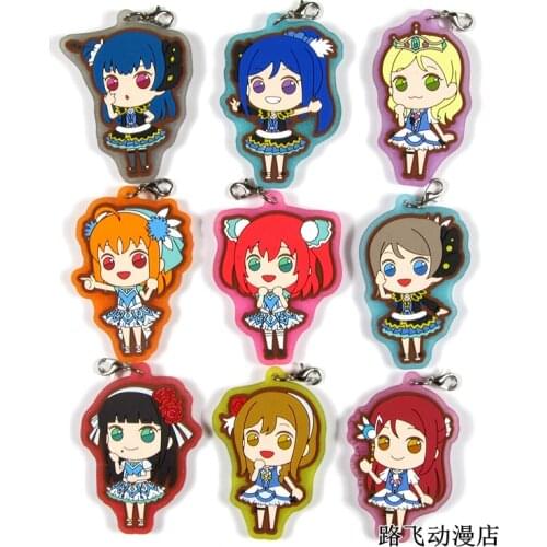 Love Live Anime keychain Kotori Nico Rin Umi Maki Chika Dia Riko Yoshi kc Kunikida Kanan Rubber Keychain Keyring Phone Strap