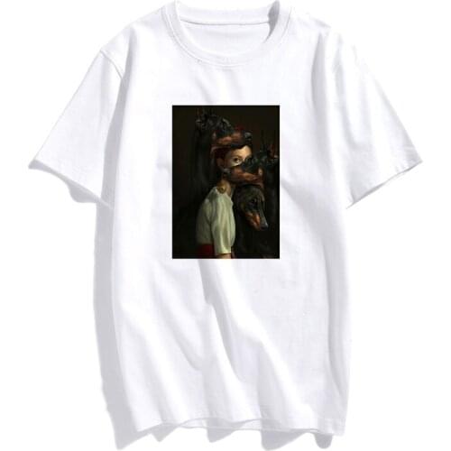 Retro Style Sexy Woman With Dog Tops Tee Summer Female T shirt Short Sleeve For Women Clothing Ulzzang Harajuku women Tops