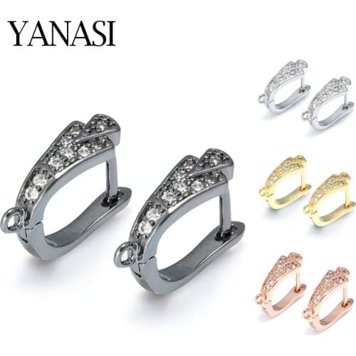 4 Colors Fashion Accessories DIY Findings for Jewelry Making Copper Zircon Rhinestone Hoop Earrings Handmade Woman Gift