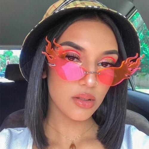 Trend Vintage Cat Eye Clear lens Sunglasses Women Cool Luxury Men Rimless Shades For Women Big Brand Designer glasses