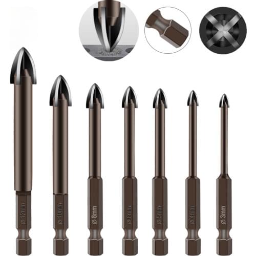 Drill bit tools cross hex drill bit ceramic tile glass ceramic concrete hole opener alloy triangle size 3/12mm glass drill bit