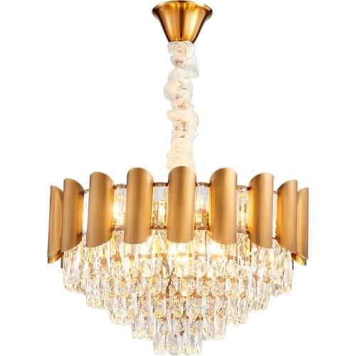 Led e14 Postmodern Iron Crystal Golden Lustre Chandelier Lighting Suspension Luminaire Lampen For Foyer