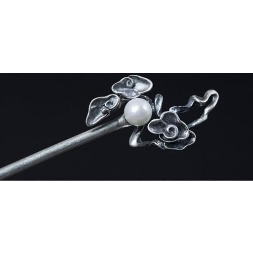 925 Sterling Silver Pearl Hair Stick Accesories For Women Jewelry Luxury Chinese Vintage Ancient Auspicious Cloud Hanfu Hairpin