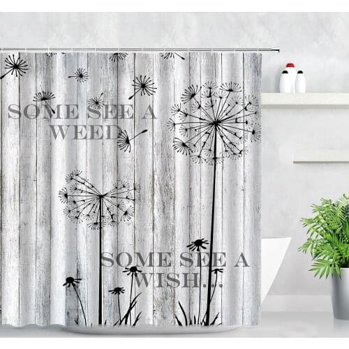 3D Floral Dandelion Shower Curtain Flowers In Rustic Vintage Wood Boards Pattern Waterproof Fabric Bathroom Decor Bath Curtains